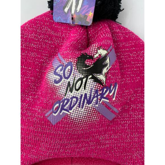 Descendants 3 Pink Beanie With Pom Pom And Navy Scarf. Girls One Size - Picture 4 of 9